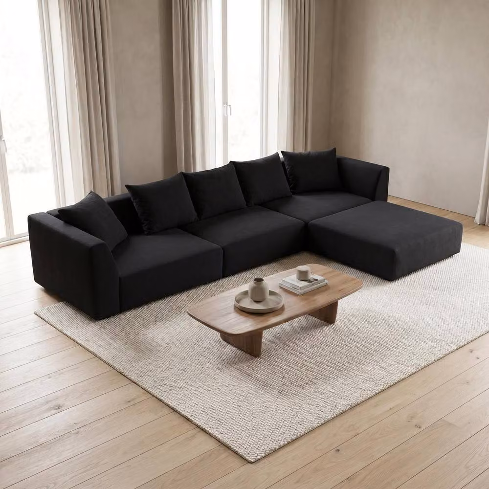 Abakus Direct Tokyo Large L-Shape Corner Sofa in Black and Beige Basket Weave Fabric with Deep Seats – 2