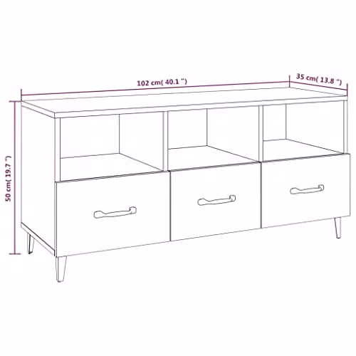 vidaXL Modern High Gloss White TV Cabinet in Engineered Wood, W/D/H: 102 x 35 x 50 cm