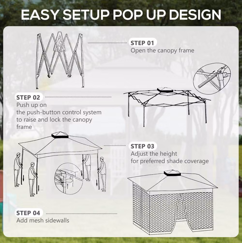 STILVORA Pop-Up Garden Gazebo with Net Curtains, Beige, W: 300 cm, D: 300 cm, H: 270 cm – 4