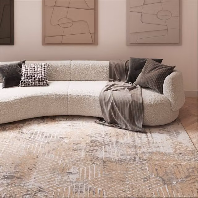 The Rug House Modern Geometric Motif Area Rug in Beige, W: 330 cm, D: 240 cm