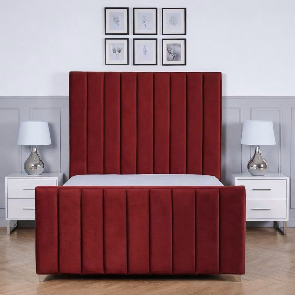 Living Comfort Bedz Zenith Plush Velvet Upholstered Super King Bed with Slatted Base and 48 Inch Headboard in Maroon – 2