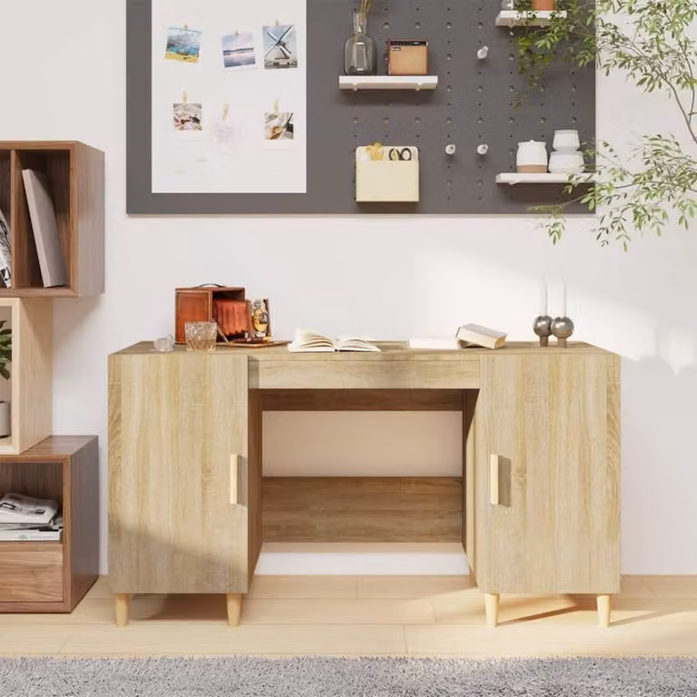 Berkfield Home Computer Desk in Sonoma Oak, Brown MDF, W/D/H: 140 x 50 x 75 cm
