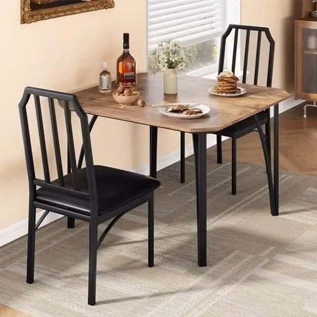 VOGREX 3 Piece Black Wood Kitchen Dining Table Set for 2 Adults