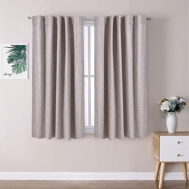 Lifeideas Pair of Plain Beige Faux Linen Blackout and Thermal Insulating Curtains, Width: 137 cm