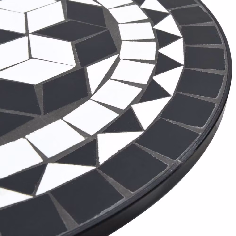 Berkfield Home Mosaic Bistro Table in Black and White Ceramic and Powder Coated Steel, W: 50 cm, D: 70 cm – 4