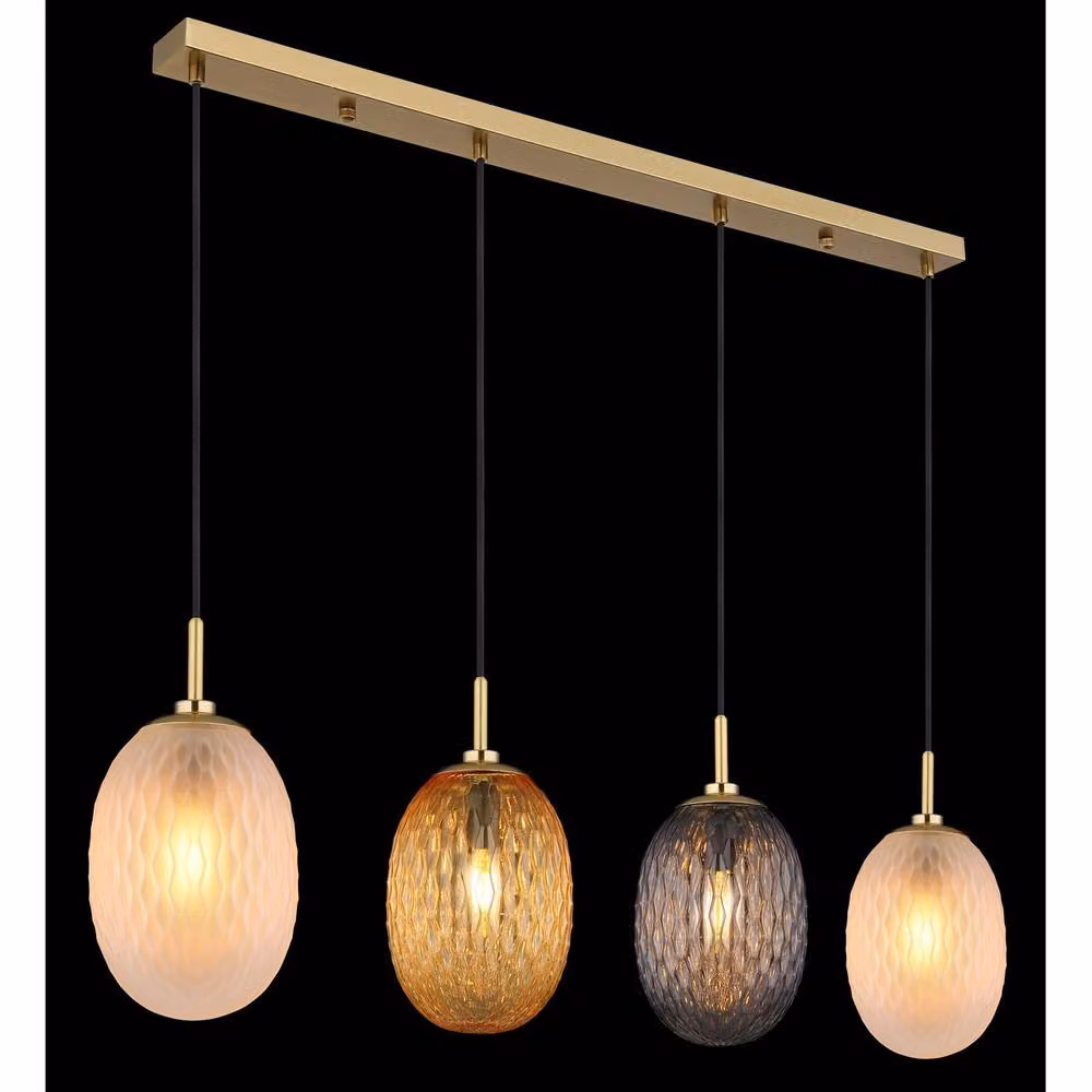 Netlighting Devin Bar Pendant Ceiling Light in Gold with Matt Glass Shade, 4x E14, Height Adjustable – 2