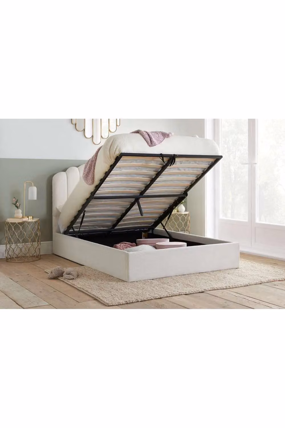 Birlea Monaco White Boucle Fabric Ottoman Bed Frame, King Size (180 x 200 cm) – 2
