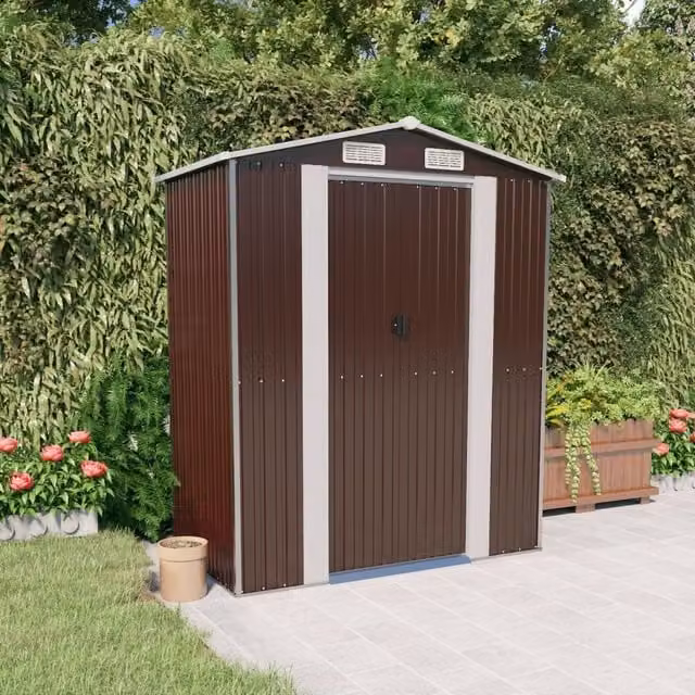 Berkfield Home Dark Brown Galvanised Steel Garden Shed with Sliding Gable Doors W/D/H: 192 x 108 x 223 cm – 1