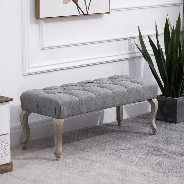 HOMCOM Tufted Upholstered Accent Bench in Grey Fabric