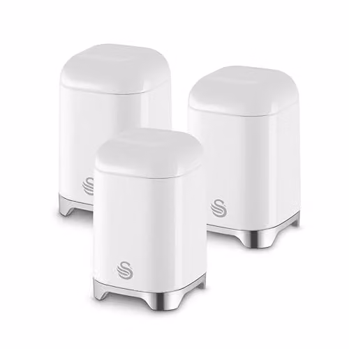 Swan Solace Set of 3 Metal Canisters for Tea, Coffee and Sugar, White, 1.5 l each – 1