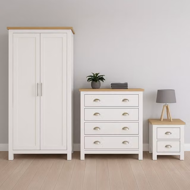 Home Treats Grey and White Bedroom Furniture Set with Pine Top and Chest of 4 Drawers, Width: 79 cm