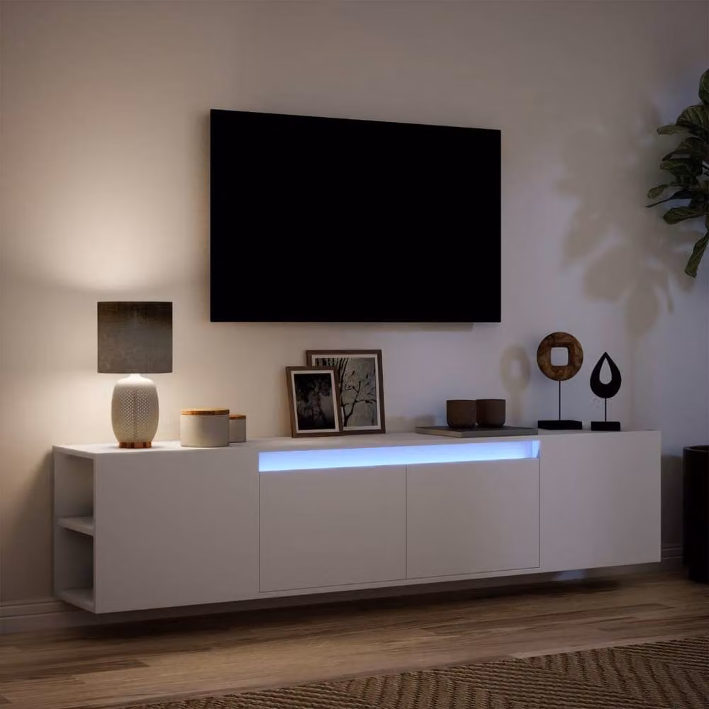 Berkfield Home Modern White Wall Mounted TV Cabinet with Integrated LED Lighting W/D/H: 180 x 31 x 39.5 cm – 3