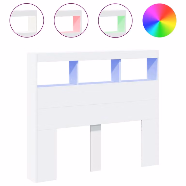 Berkfield Home Modern White Headboard Cabinet with Integrated LED Lighting and USB Charging Port, W/D/H: 120 x 17 x 102 cm