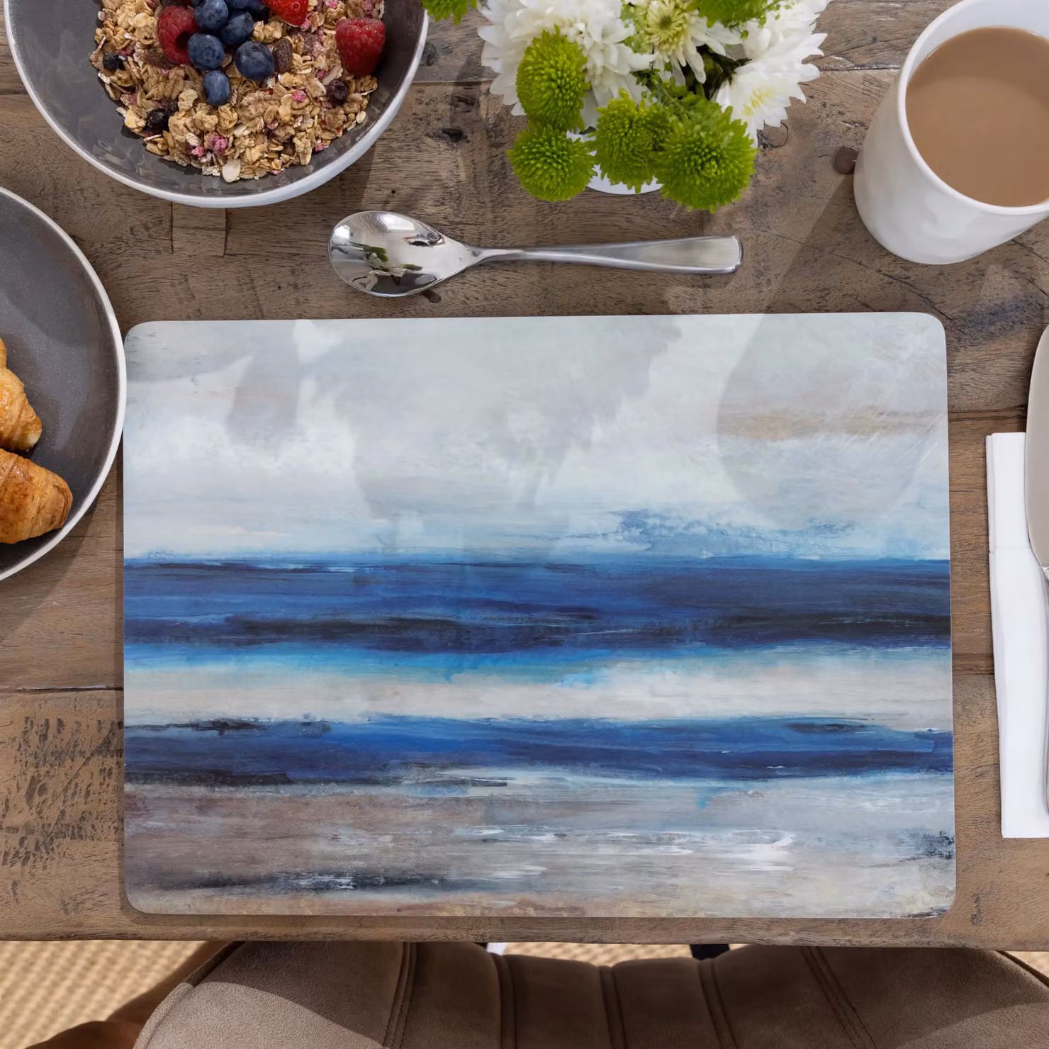 Creative Tops Set of 4 Blue and Grey Graphic Wooden Placemats with Cork Backing, W: 30 cm, D: 22.8 cm – 6