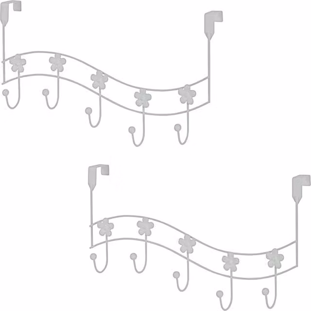 Showerdrape Set of 2 White Flower Over Door Hanging Storage Hooks W/D/H: 46.5 x 25.5 x 11.5 cm – 1