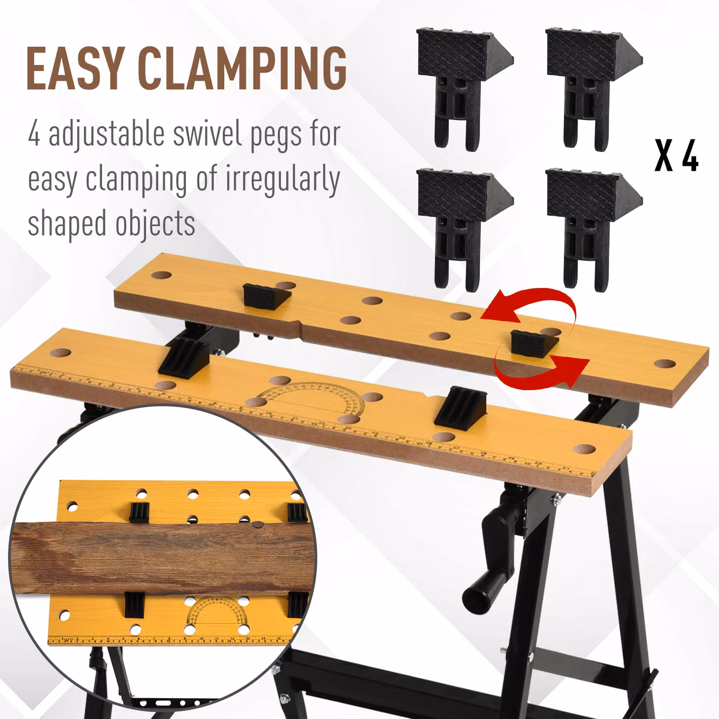 DURHAND 4-in-1 Folding Sawhorse Clamp Table with 4 Adjustable Clamping Pegs, Black – 7