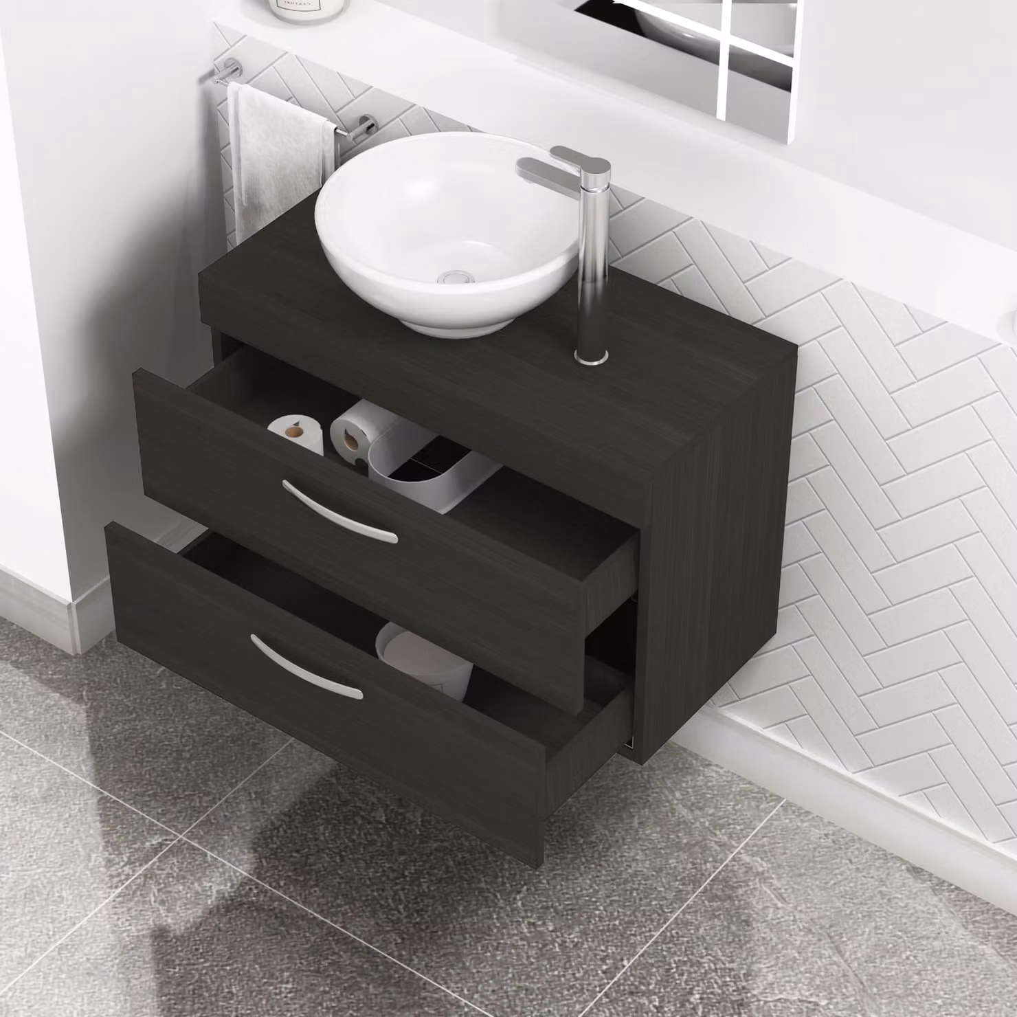 Royal Bathrooms Hale 800mm Wall Hung Vanity Unit with 2 Drawers and Breeze Countertop Basin in Matt Black