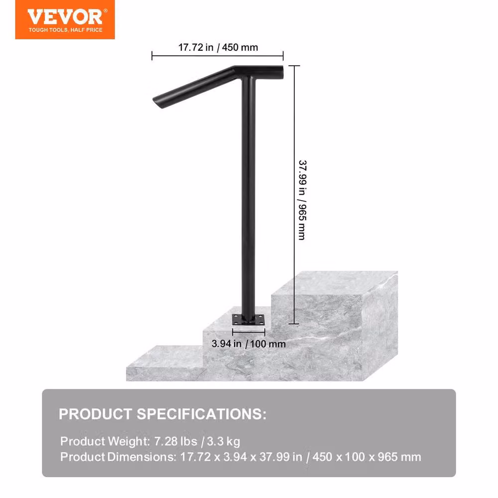 VEVOR Sturdy Metal Two-Step Outdoor Stair Railing in Matt Black, W: 45.72 cm, H: 96.52 cm – 3