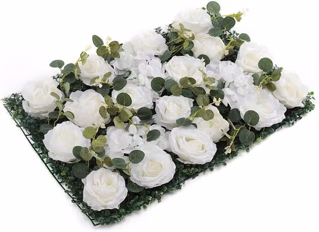 Living and Home White Artificial Rose Flower Wall Panel, W: 40 cm, H: 60 cm