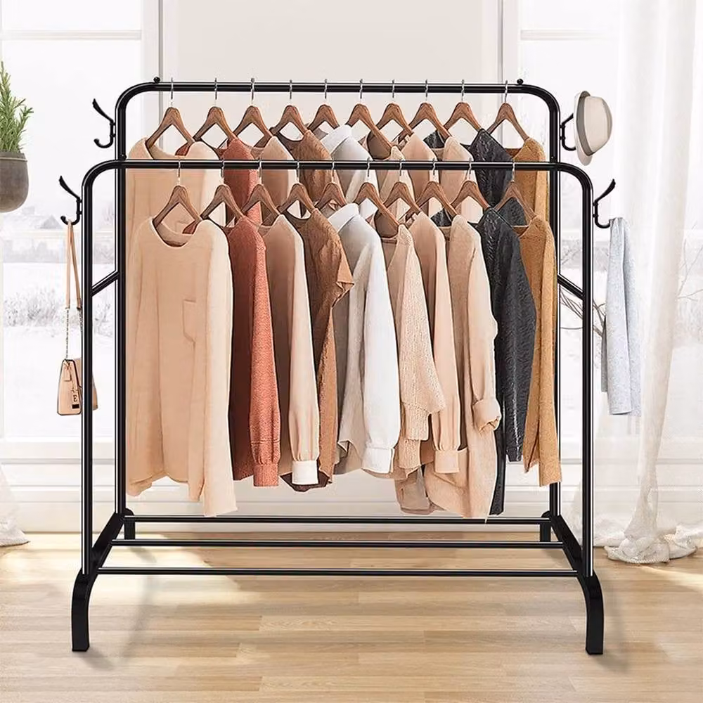 EONLION Heavy Duty Double Clothes Rail Hanging Rack Garment Display in Black – 4