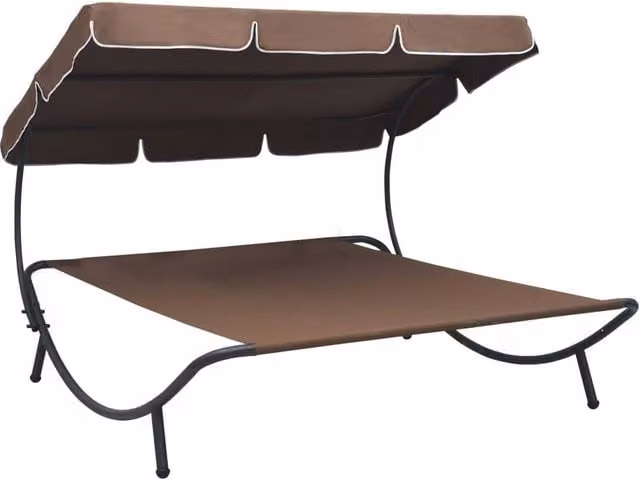 Berkfield Home Outdoor Lounge Bed with Sun Canopy in Brown