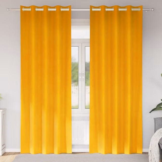 Berkfield Home Mustard Yellow Velvet Blackout Curtains with Eyelets, 2 Pack – 1