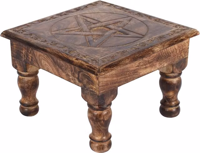KDMK Pentagram Altar Table with Carved Border in Brown Mango Wood