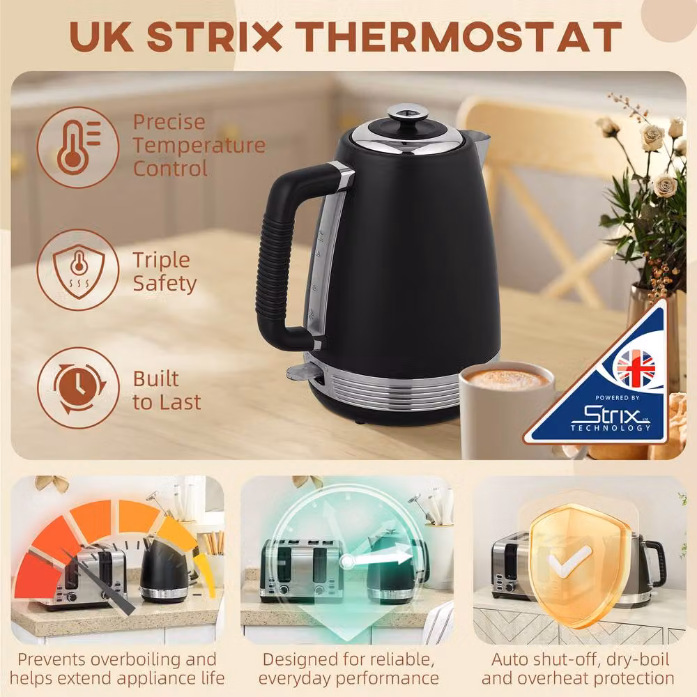 STILVORA Black Stainless Steel Kettle and 4-Slice Toaster Set – 5