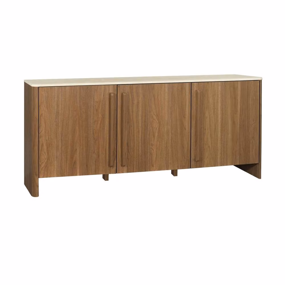 Sweek 3-door sideboard with travertine effect top and wood decor in Dark Brown, W: 160 cm, H: 74 cm, D: 40 cm – 2