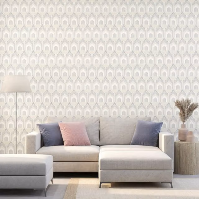 Origin Murals Deco Arch Art Deco Geometric Abstract Wallpaper in Yellow, Beige and Grey