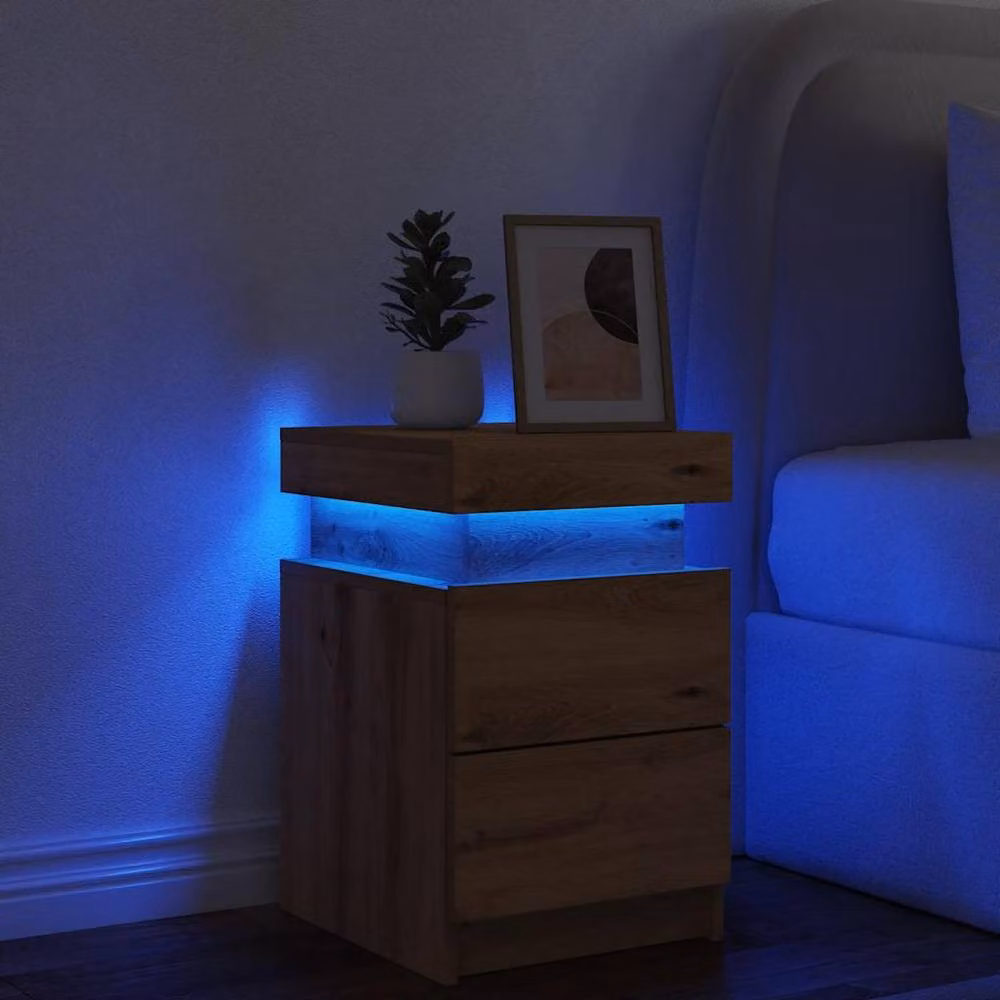 Berkfield Home Stylish Bedside Cabinet with Integrated LED in Artisan Oak Brown, W/D/H: 35 x 39 x 55 cm – 4