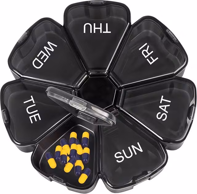 Neel Blue 7 Day Weekly Medicine Organiser and Pill Box in Black – 1