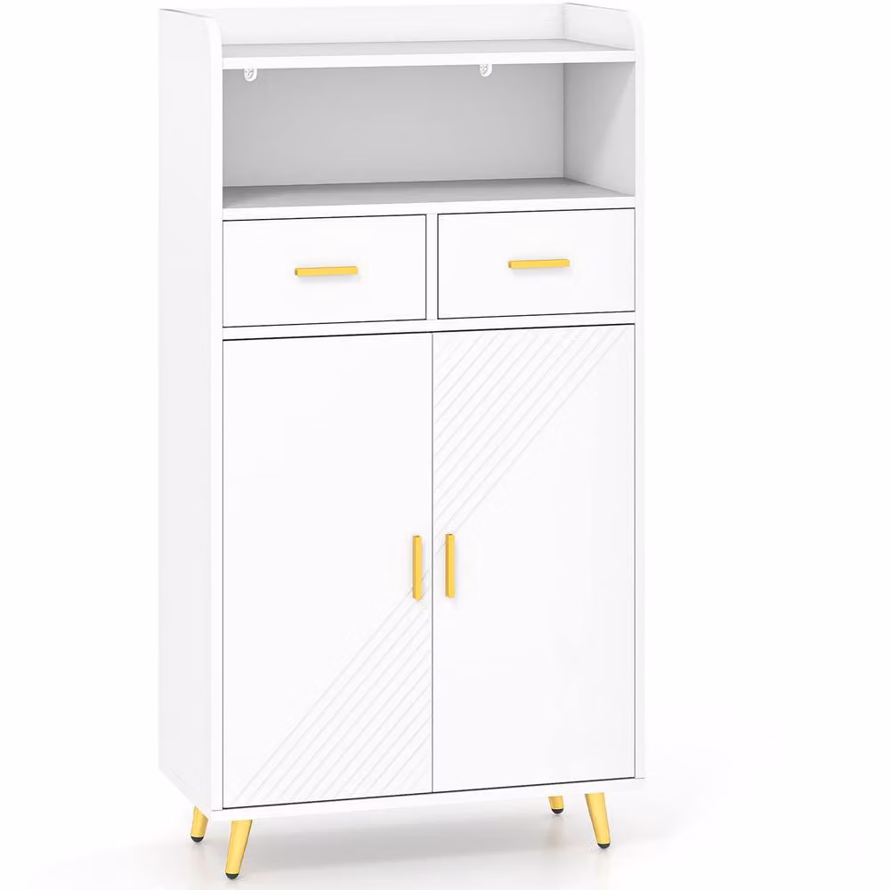 Costway Modern White Kitchen Pantry Storage Hutch Cupboard with Hinged Doors and Internal Shelves – 2