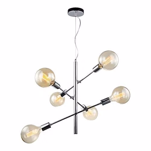 Netlighting Modern Silver Chrome 6-Light Sphere Glass Pendant Light with E27 Bulbs