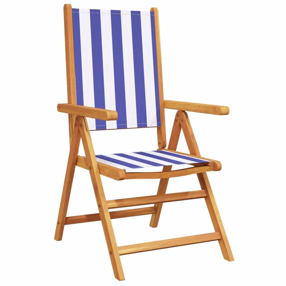 Berkfield Home Set of 4 Reclining Garden Chairs with Blue and White Striped Fabric Cushions and Acacia Solid Wood Frame – 3