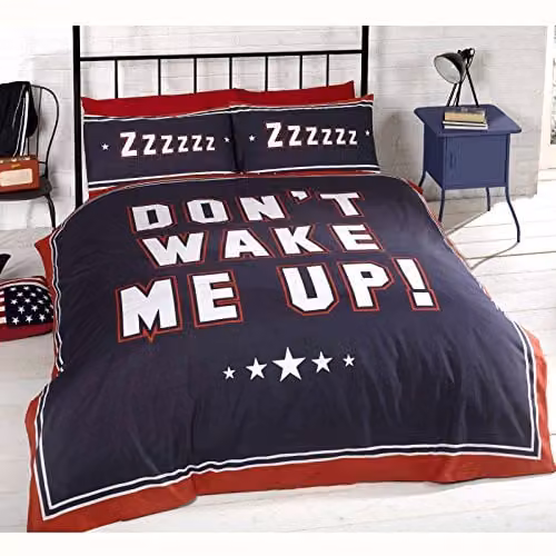 Rapport Home Don't Wake Me! Reversible Double Duvet Cover and 2 Pillowcase Bedding Set, Blue, W: 140 cm, L: 200 cm