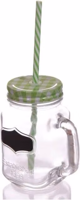 KDMD Vintage Green Glass Drinking Jar with Chalkboard and Lid