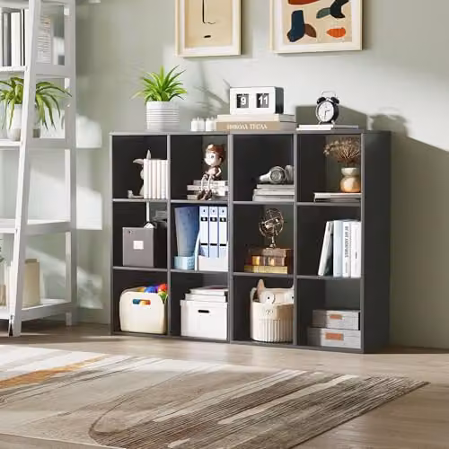 HOMCOM Modern 6-Cube Freestanding 3-Tier Bookshelf in Black, H 91.5 x W 61.5 x D 29.5 cm – 7