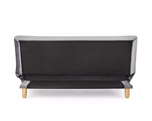 Home Detail Marley 3 Seater Click Clack Sofa Bed in Grey Velvet with Wooden Legs – 3
