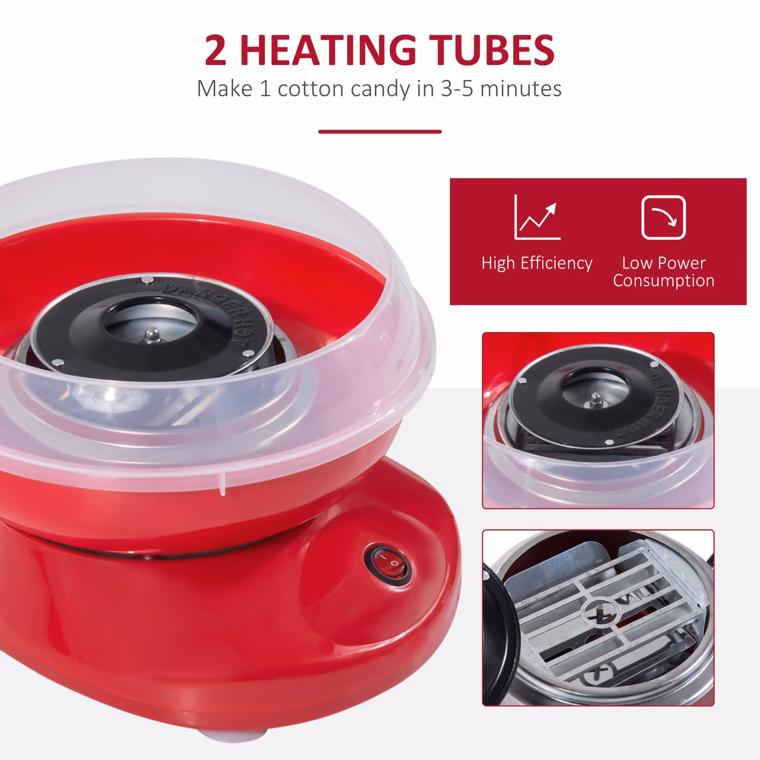 HOMCOM Electric Cotton Candy Maker with 450W Motor and Sugar Scoop in Red – 4