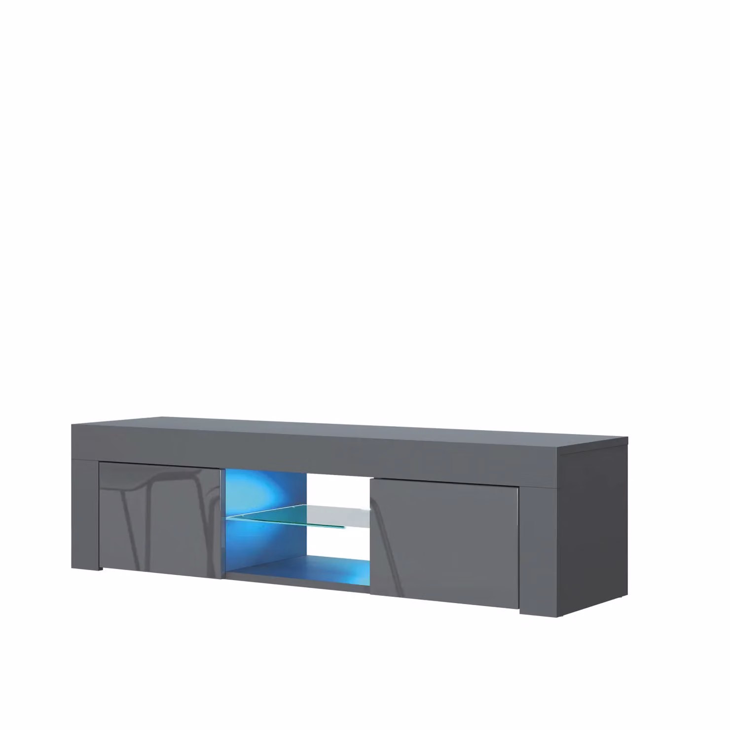 Mex Furniture LTD Modern Glossy TV Unit with LED Lights in Dark Grey, W: 130 cm, D: 35 cm, H: 35 cm – 2