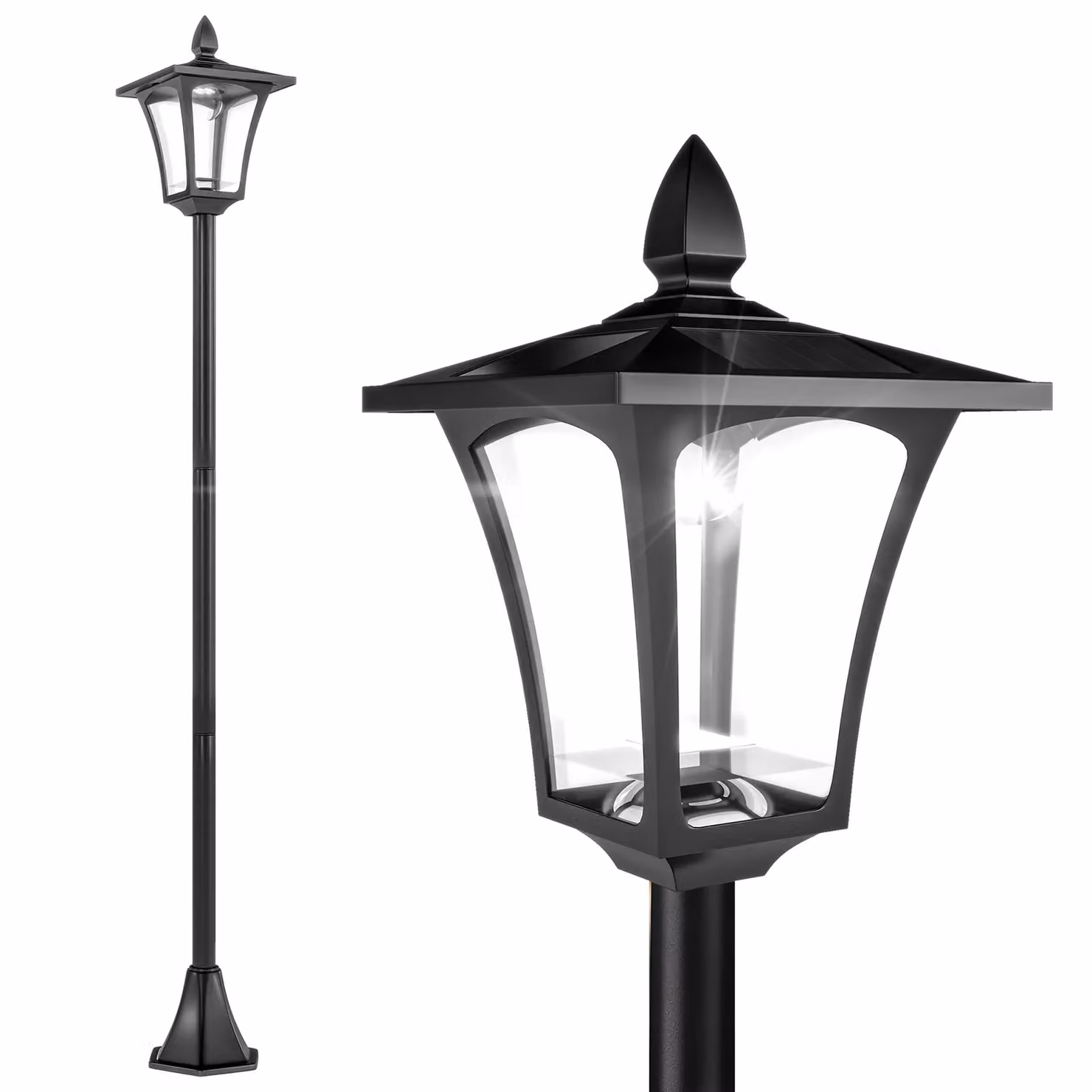 Outsunny Solar LED Garden Post Lamp, Black, IP44 Waterproof Outdoor Lantern with Dusk Sensor and Dimmable Cool White Light – 3