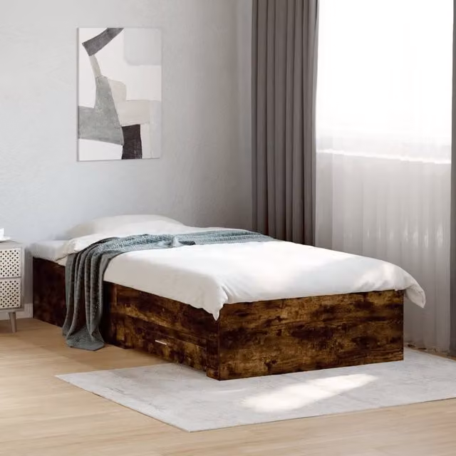 Berkfield Home Modern Bed Frame with Drawers in Smoked Oak Brown, W/D/H: 90 x 200 cm
