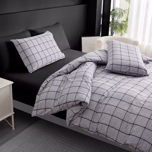 Pamposh Double Duvet Cover and Pillowcase Set in Grey and Black, Brushed Microfibre, Reversible and Hypoallergenic, Duvet Cover: 200 x 200 cm, Pillowcase: 50 x 75 cm – 3