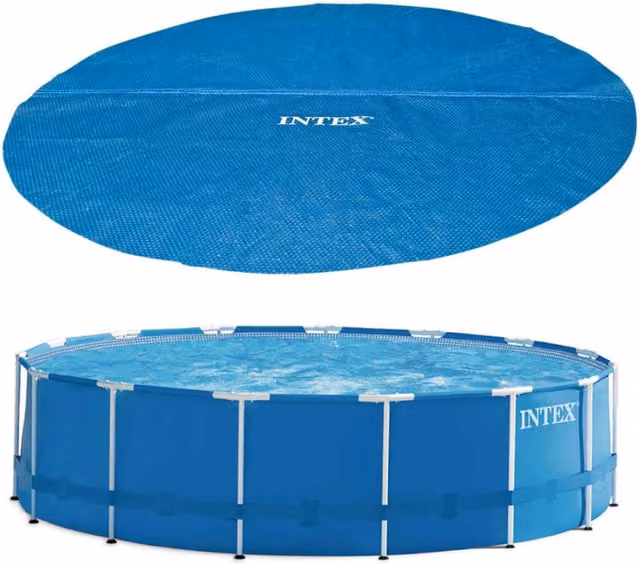 Intex 8ft Round Steel Frame Pool with Solar Cover, Blue (Diameter: 244 cm)