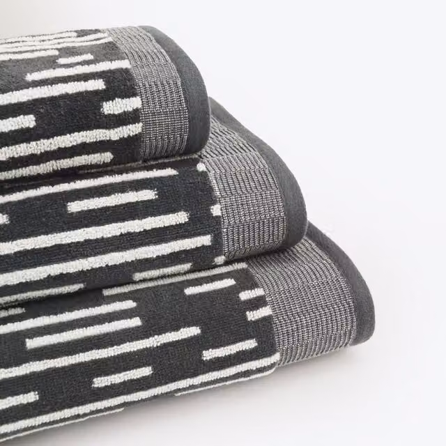 Allure Bath Fashions Pack of 2 Barcode Stripe Hand Towels in Grey, 100% Cotton, W: 50 cm, H: 85 cm