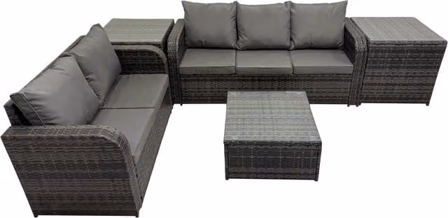Fimous Love Sofa Square Coffee Table Set with 2 Side Tables and 2 Small Stools in Dark Grey