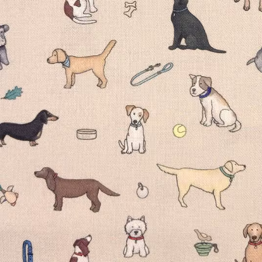 Emma Lawrence Barking Buddies Graphic Fabric Linen in Multicolour and Beige
