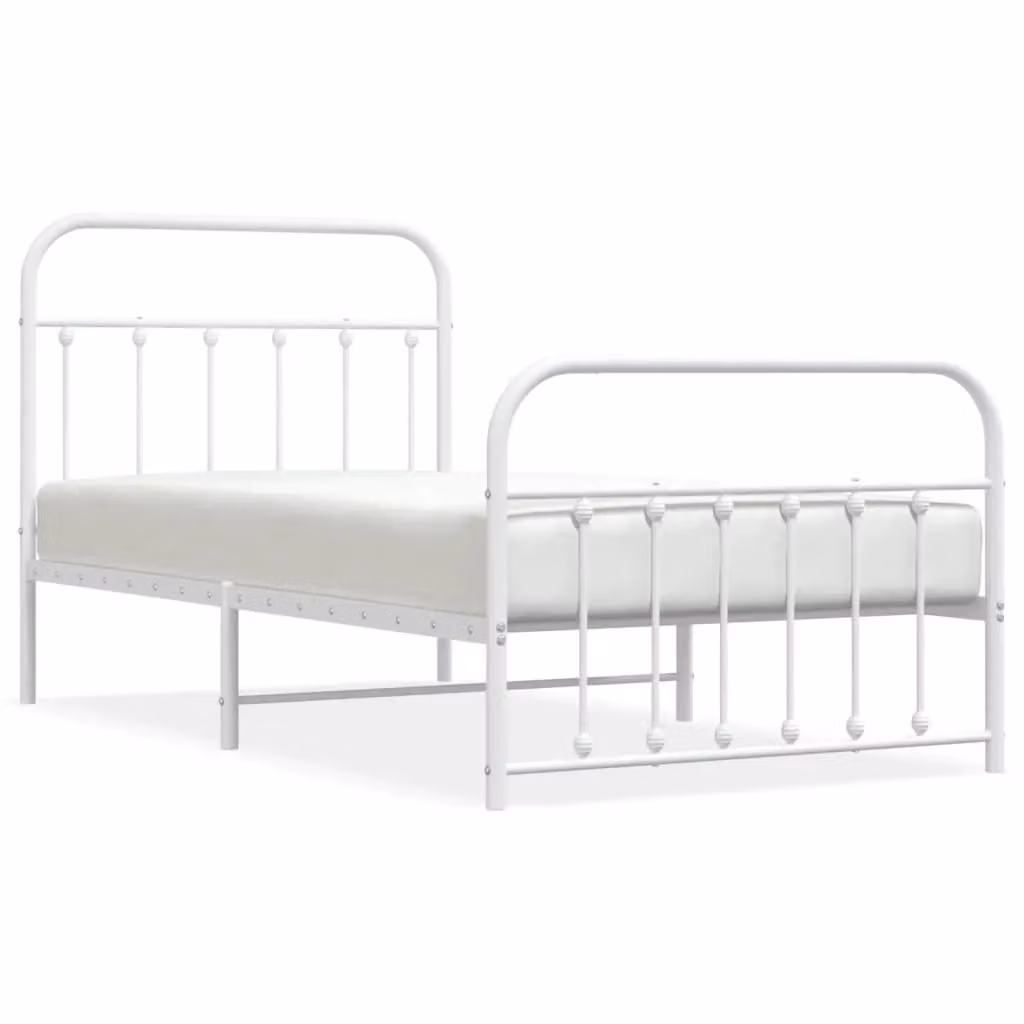 Berkfield Home Metal Bed Frame with Headboard and Footboard in White, W/D/H: 100 x 190 cm – 2