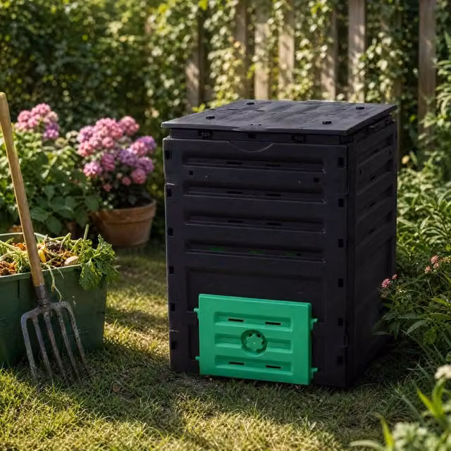 Living and Home 450L Green Plastic Garden Compost Bin with Flip Lid